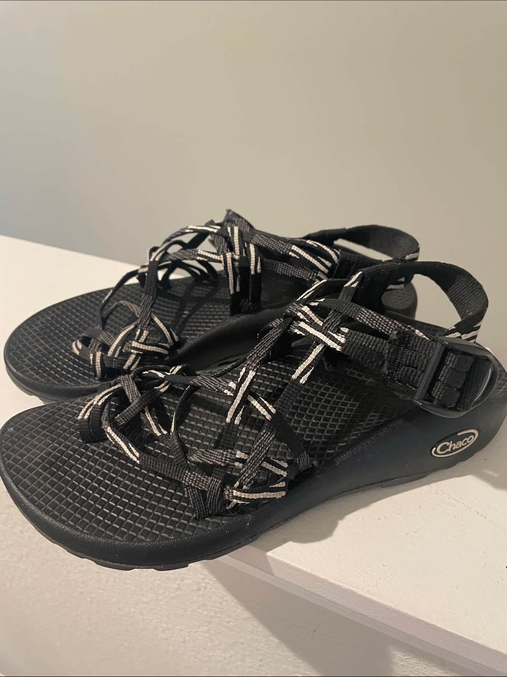 Chaco Women's Black Sandals with White Accent Webbing size 7